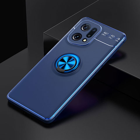 Coque Ultra Fine Silicone Souple Housse Etui avec Support Bague Anneau Aimante Magnetique JM2 pour Oppo Find X5 5G Bleu