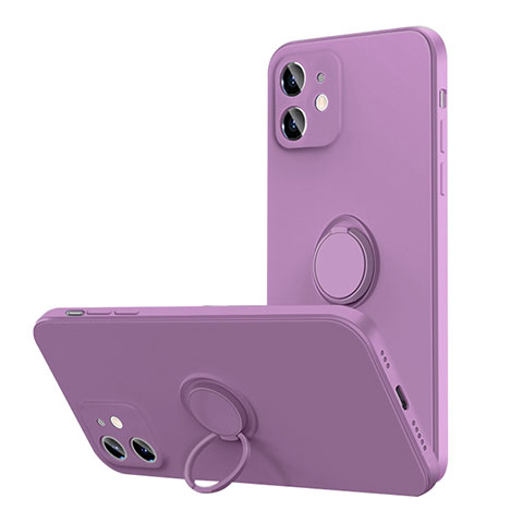 Coque Ultra Fine Silicone Souple Housse Etui avec Support Bague Anneau Aimante Magnetique N01 pour Apple iPhone 12 Violet