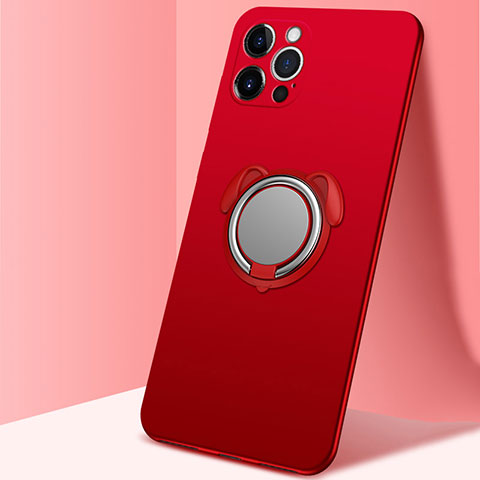 Coque Ultra Fine Silicone Souple Housse Etui avec Support Bague Anneau Aimante Magnetique N02 pour Apple iPhone 12 Pro Rouge