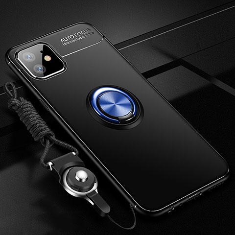 Coque Ultra Fine Silicone Souple Housse Etui avec Support Bague Anneau Aimante Magnetique N03 pour Apple iPhone 12 Bleu et Noir
