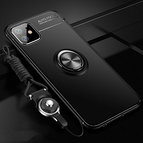Coque Ultra Fine Silicone Souple Housse Etui avec Support Bague Anneau Aimante Magnetique N03 pour Apple iPhone 12 Mini Noir