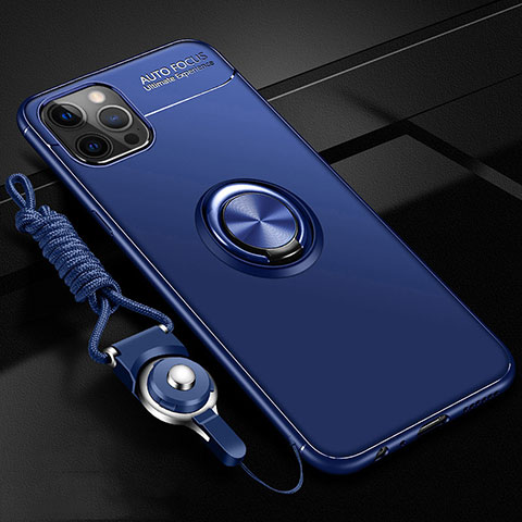Coque Ultra Fine Silicone Souple Housse Etui avec Support Bague Anneau Aimante Magnetique N03 pour Apple iPhone 12 Pro Bleu