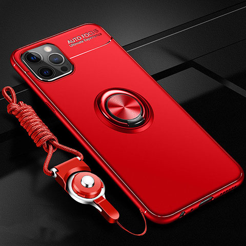 Coque Ultra Fine Silicone Souple Housse Etui avec Support Bague Anneau Aimante Magnetique N03 pour Apple iPhone 12 Pro Rouge