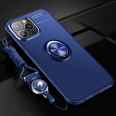 Coque Ultra Fine Silicone Souple Housse Etui avec Support Bague Anneau Aimante Magnetique pour Apple iPhone 13 Pro Bleu
