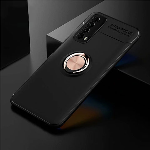 Coque Ultra Fine Silicone Souple Housse Etui avec Support Bague Anneau Aimante Magnetique pour Huawei P Smart (2021) Or et Noir