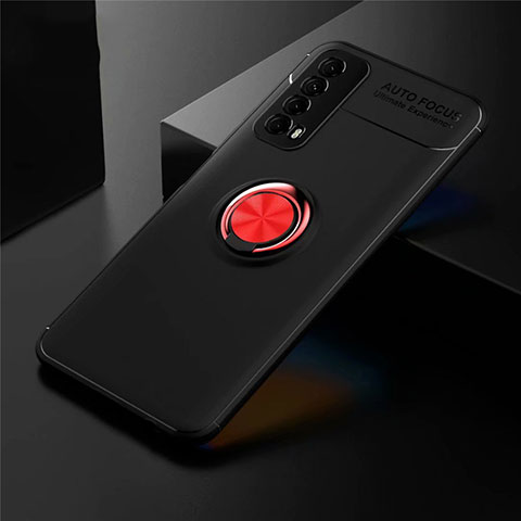 Coque Ultra Fine Silicone Souple Housse Etui avec Support Bague Anneau Aimante Magnetique pour Huawei P Smart (2021) Rouge et Noir
