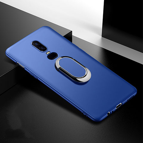 Coque Ultra Fine Silicone Souple Housse Etui avec Support Bague Anneau Aimante Magnetique pour OnePlus 6T Bleu