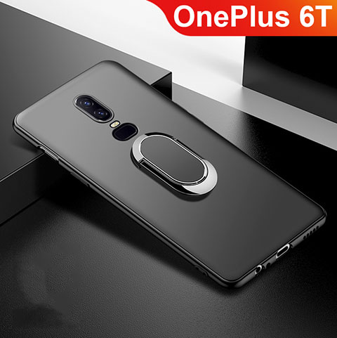 Coque Ultra Fine Silicone Souple Housse Etui avec Support Bague Anneau Aimante Magnetique pour OnePlus 6T Noir