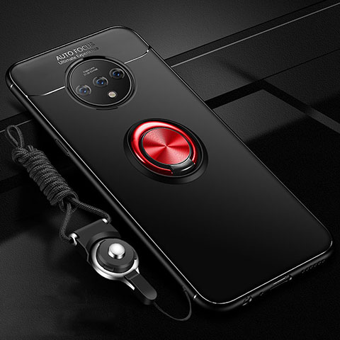Coque Ultra Fine Silicone Souple Housse Etui avec Support Bague Anneau Aimante Magnetique pour OnePlus 7T Rouge et Noir