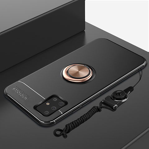 Coque Ultra Fine Silicone Souple Housse Etui avec Support Bague Anneau Aimante Magnetique pour Samsung Galaxy A51 5G Or et Noir