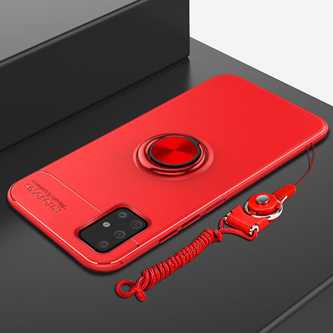 Coque Ultra Fine Silicone Souple Housse Etui avec Support Bague Anneau Aimante Magnetique pour Samsung Galaxy A51 5G Rouge