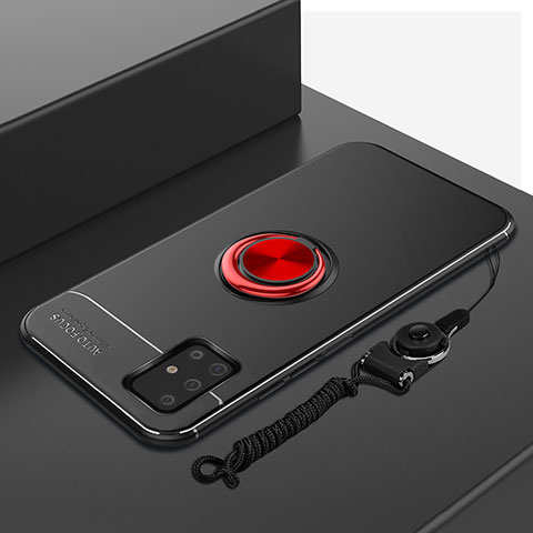Coque Ultra Fine Silicone Souple Housse Etui avec Support Bague Anneau Aimante Magnetique pour Samsung Galaxy A51 5G Rouge et Noir