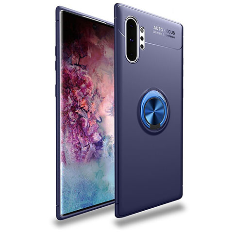 Coque Ultra Fine Silicone Souple Housse Etui avec Support Bague Anneau Aimante Magnetique pour Samsung Galaxy Note 10 Plus Bleu