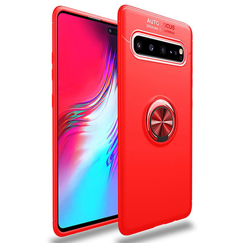 Coque Ultra Fine Silicone Souple Housse Etui avec Support Bague Anneau Aimante Magnetique pour Samsung Galaxy S10 5G SM-G977B Rouge