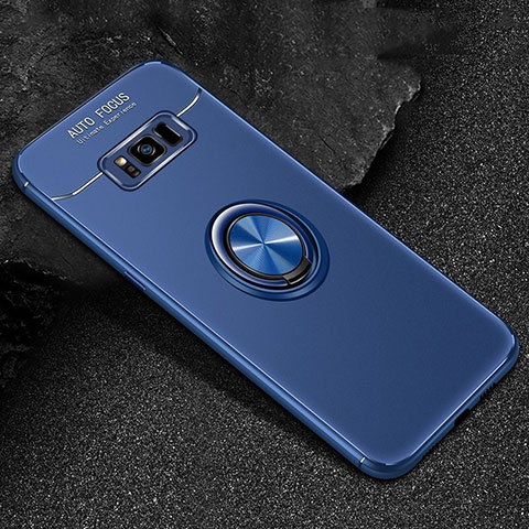 Coque Ultra Fine Silicone Souple Housse Etui avec Support Bague Anneau Aimante Magnetique pour Samsung Galaxy S8 Plus Bleu