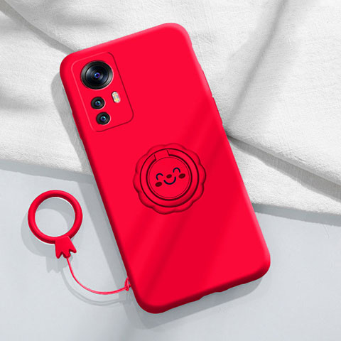 Coque Ultra Fine Silicone Souple Housse Etui avec Support Bague Anneau Aimante Magnetique pour Xiaomi Mi 12T 5G Rouge