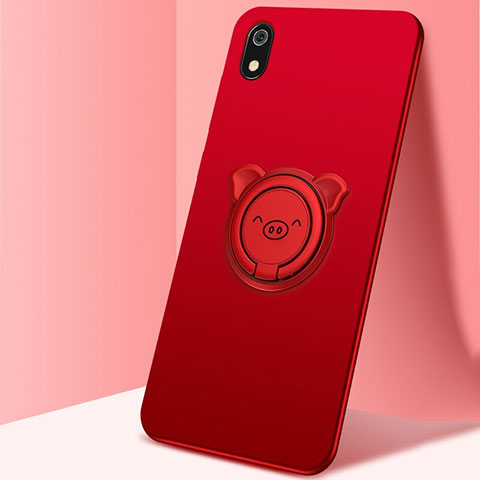 Coque Ultra Fine Silicone Souple Housse Etui avec Support Bague Anneau Aimante Magnetique pour Xiaomi Redmi 7A Rouge