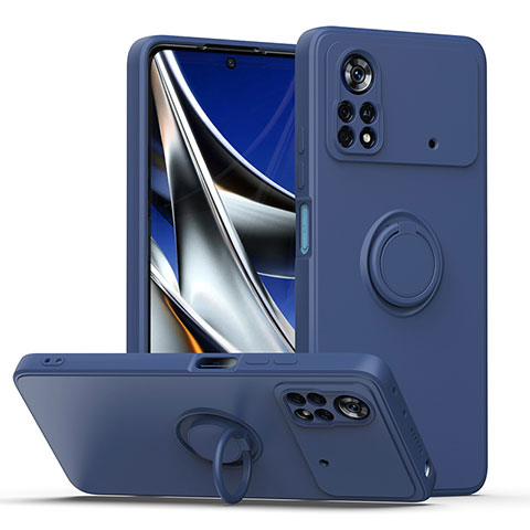 Coque Ultra Fine Silicone Souple Housse Etui avec Support Bague Anneau Aimante Magnetique QW1 pour Xiaomi Redmi Note 11E Pro 5G Bleu