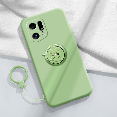 Coque Ultra Fine Silicone Souple Housse Etui avec Support Bague Anneau Aimante Magnetique S03 pour Oppo Find X5 5G Pastel Vert