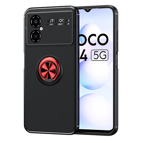 Coque Ultra Fine Silicone Souple Housse Etui avec Support Bague Anneau Aimante Magnetique SD1 pour Xiaomi Poco M4 5G Rouge et Noir