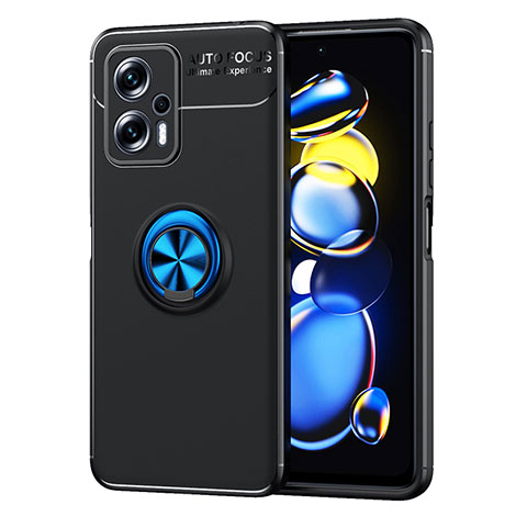 Coque Ultra Fine Silicone Souple Housse Etui avec Support Bague Anneau Aimante Magnetique SD1 pour Xiaomi Redmi Note 11T Pro 5G Bleu et Noir