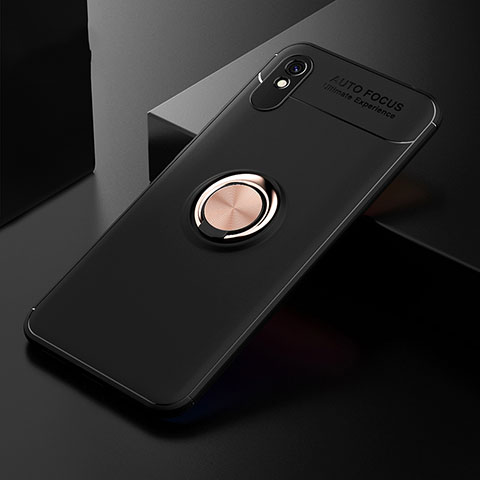 Coque Ultra Fine Silicone Souple Housse Etui avec Support Bague Anneau Aimante Magnetique SD2 pour Xiaomi Redmi 9A Or et Noir