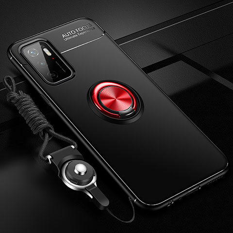 Coque Ultra Fine Silicone Souple Housse Etui avec Support Bague Anneau Aimante Magnetique SD3 pour Xiaomi Redmi 11 Prime 5G Rouge et Noir