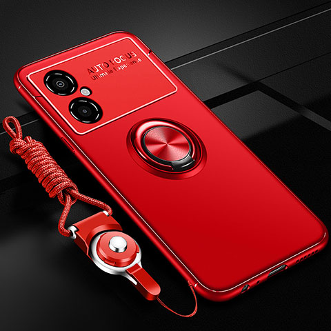 Coque Ultra Fine Silicone Souple Housse Etui avec Support Bague Anneau Aimante Magnetique SD3 pour Xiaomi Redmi Note 11R 5G Rouge