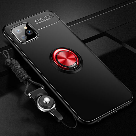 Coque Ultra Fine Silicone Souple Housse Etui avec Support Bague Anneau Aimante Magnetique T01 pour Apple iPhone 11 Pro Rouge et Noir