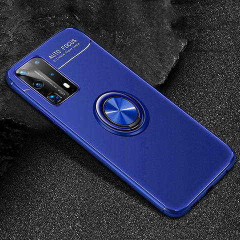 Coque Ultra Fine Silicone Souple Housse Etui avec Support Bague Anneau Aimante Magnetique T01 pour Huawei P40 Pro+ Plus Bleu