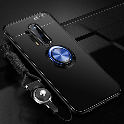 Coque Ultra Fine Silicone Souple Housse Etui avec Support Bague Anneau Aimante Magnetique T01 pour OnePlus 8 Pro Bleu et Noir