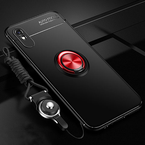 Coque Ultra Fine Silicone Souple Housse Etui avec Support Bague Anneau Aimante Magnetique T01 pour Xiaomi Redmi 9AT Rouge et Noir