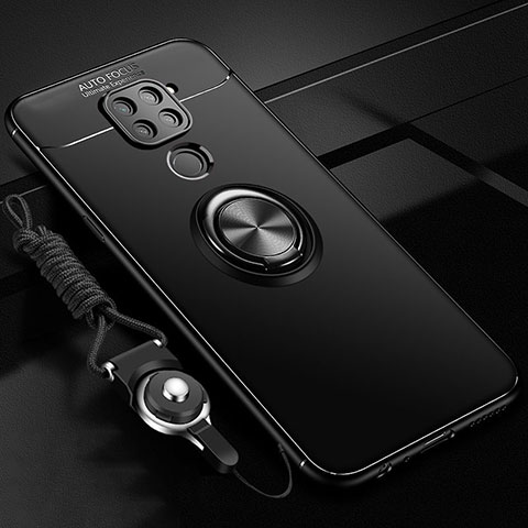 Coque Ultra Fine Silicone Souple Housse Etui avec Support Bague Anneau Aimante Magnetique T01 pour Xiaomi Redmi Note 9 Noir