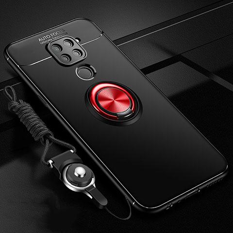 Coque Ultra Fine Silicone Souple Housse Etui avec Support Bague Anneau Aimante Magnetique T01 pour Xiaomi Redmi Note 9 Rouge et Noir