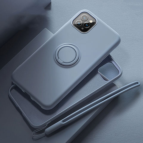 Coque Ultra Fine Silicone Souple Housse Etui avec Support Bague Anneau Aimante Magnetique T02 pour Apple iPhone 11 Pro Gris