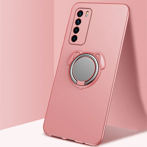 Coque Ultra Fine Silicone Souple Housse Etui avec Support Bague Anneau Aimante Magnetique T02 pour Huawei Honor Play4 5G Or Rose