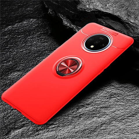 Coque Ultra Fine Silicone Souple Housse Etui avec Support Bague Anneau Aimante Magnetique T02 pour OnePlus 7T Rouge