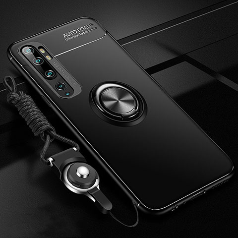 Coque Ultra Fine Silicone Souple Housse Etui avec Support Bague Anneau Aimante Magnetique T02 pour Xiaomi Mi Note 10 Noir