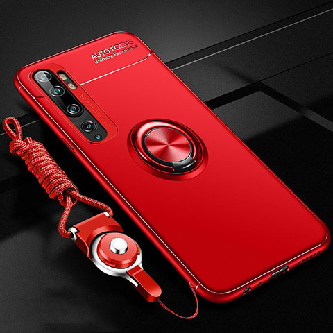 Coque Ultra Fine Silicone Souple Housse Etui avec Support Bague Anneau Aimante Magnetique T02 pour Xiaomi Mi Note 10 Pro Rouge