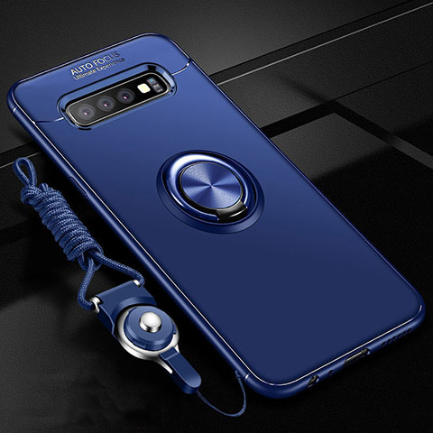 Coque Ultra Fine Silicone Souple Housse Etui avec Support Bague Anneau Aimante Magnetique T05 pour Samsung Galaxy S10 Plus Bleu