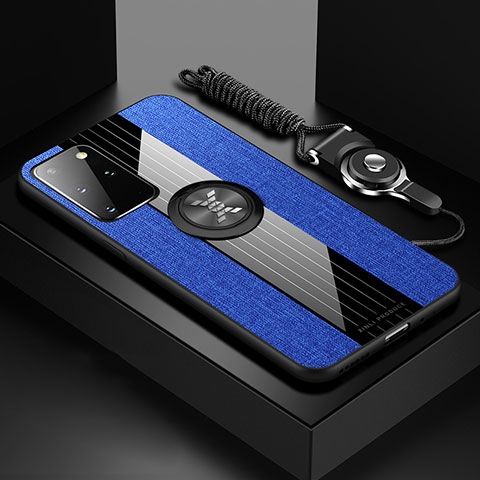 Coque Ultra Fine Silicone Souple Housse Etui avec Support Bague Anneau Aimante Magnetique X03L pour Samsung Galaxy S20 Plus Bleu
