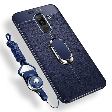 Coque Ultra Fine Silicone Souple Housse Etui avec Support Bague Anneau Aimante pour Samsung Galaxy A9 Star Lite Bleu