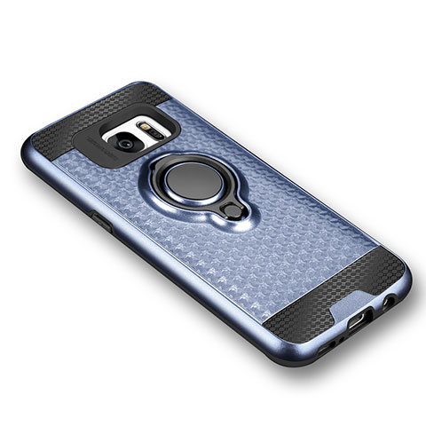 Coque Ultra Fine Silicone Souple Housse Etui avec Support Bague Anneau Aimante pour Samsung Galaxy S7 G930F G930FD Bleu