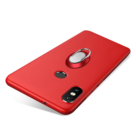 Coque Ultra Fine Silicone Souple Housse Etui avec Support Bague Anneau pour Xiaomi Redmi Note 5 Pro Rouge