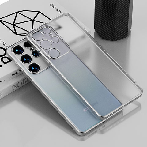 Coque Ultra Fine TPU Souple Housse Etui Transparente C02 pour Samsung Galaxy S21 Ultra 5G Argent