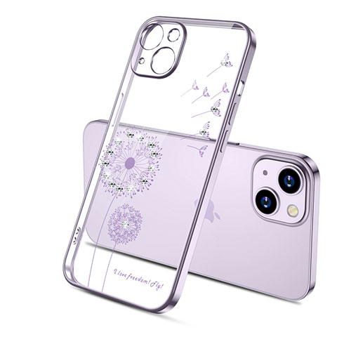 Coque Ultra Fine TPU Souple Housse Etui Transparente Fleurs pour Apple iPhone 13 Mini Violet