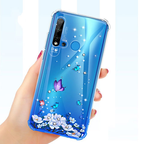 Coque Ultra Fine TPU Souple Housse Etui Transparente Fleurs pour Huawei Nova 5i Violet