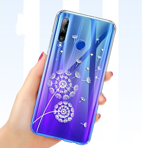 Coque Ultra Fine TPU Souple Housse Etui Transparente Fleurs T03 pour Huawei Honor 20E Bleu