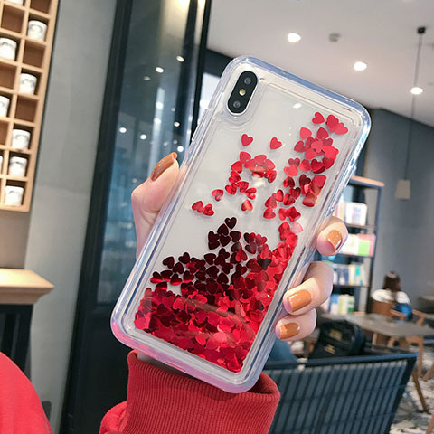 Coque Ultra Fine TPU Souple Housse Etui Transparente Fleurs T14 pour Apple iPhone Xs Max Rouge