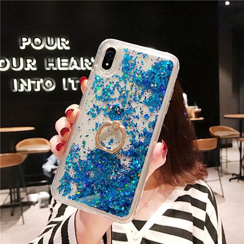 Coque Ultra Fine TPU Souple Housse Etui Transparente Fleurs T25 pour Apple iPhone XR Bleu